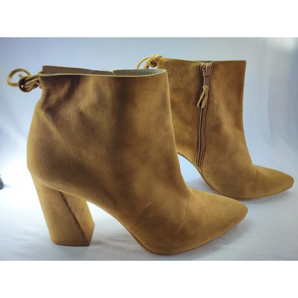 Stuart Weitzman Tan Camel Suede Block Heel Pointed Toe Ankle Boot Womens 10 M